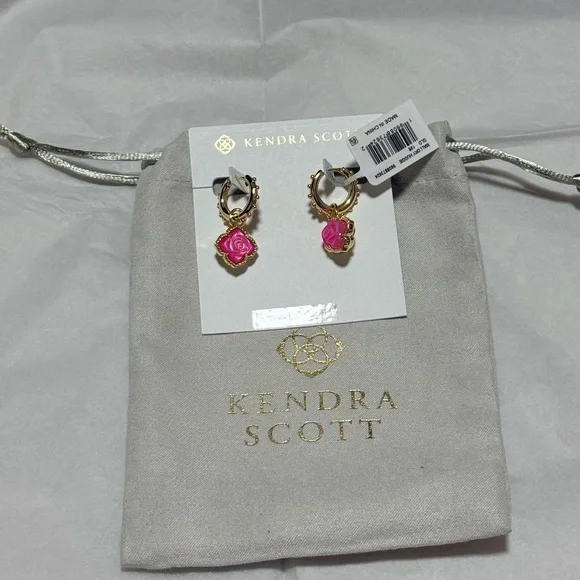 NWT Kendra Scott Mallory Gold Huggie Convertible Earrings in Blush Roses - Picture 9 of 12
